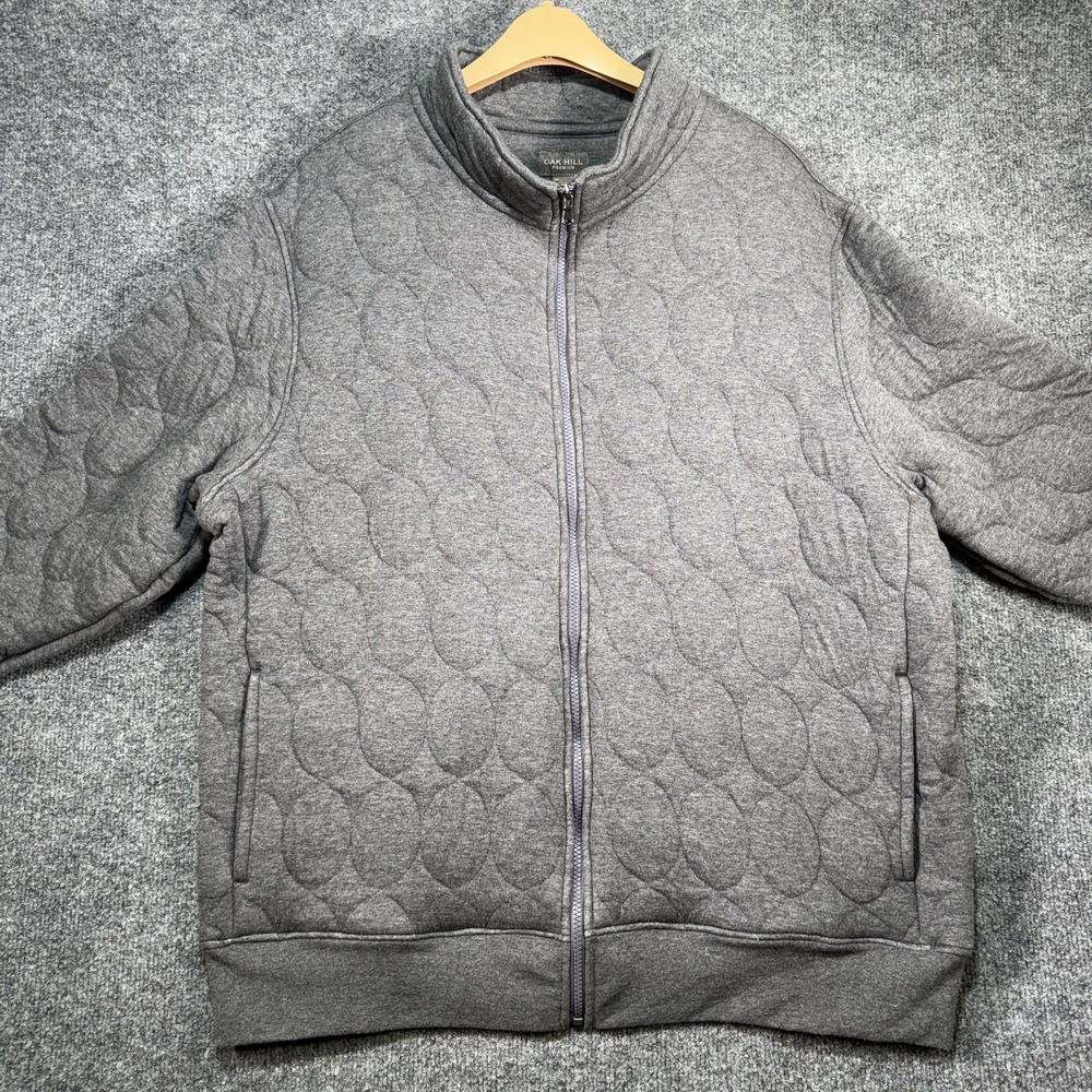 Oak Hill Premium Full Zip Sweater Mens XL Gray 100% Cotton Quilted Double Pocket - Picture 3 of 10